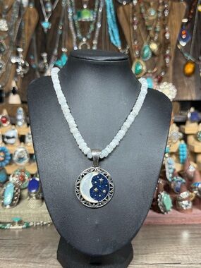Carolyn Pollack Blue and White Moon & Star Pendant Necklace